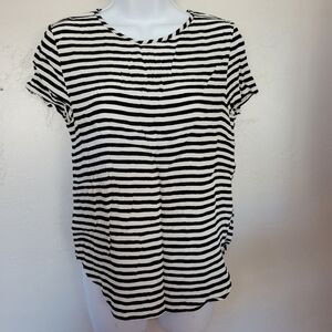H&M Black & White Striped Blouse Short Sleeve Sz US 4 Keyhole Button Back Shirt
